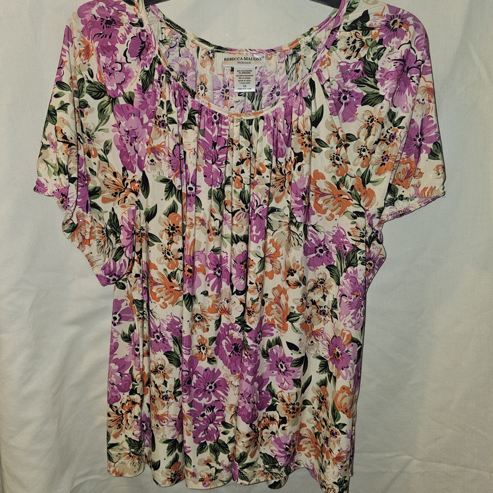 Rebecca Malone Floral Blouse - Purple and Orange